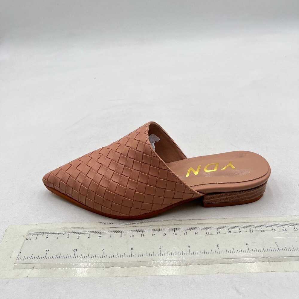 YDN Nude Low Heel Comfort Mules Slip on Backless Sandals Pointed Toe Loafers